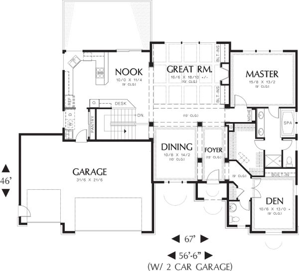 Home Plan - Main Level floor plan - 2900 square foot Craftsman home