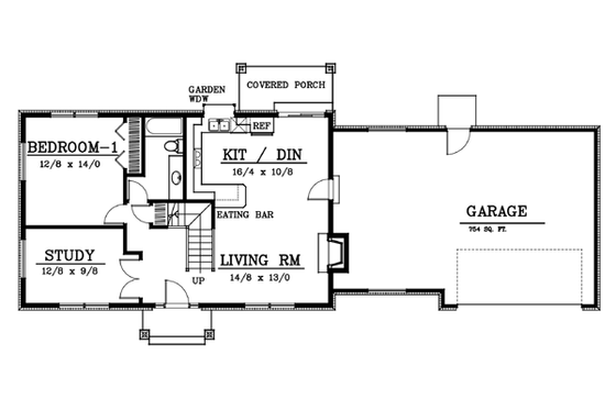 Floor Plan - Main Floor for Colonial House Plan #100-407 - 3 bed, 2 bath