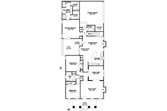 Floor Plan - Main Floor for Bungalow House Plan #81-1185 - 3 bed, 2 bath
