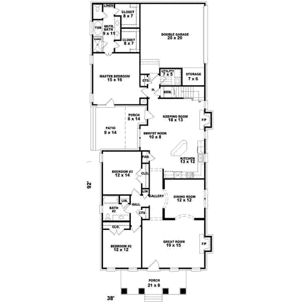 Floor Plan - Main Floor for Bungalow House Plan #81-1185 - 3 bed, 2 bath