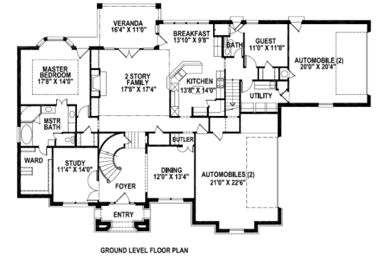 Floor Plan - Main Floor for European House Plan #141-190 - 4 bed, 3 bath