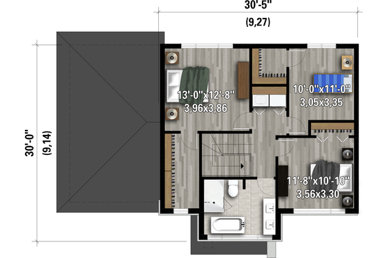 Floor Plan - Upper Floor for Contemporary House Plan #25-4891 - 3 bed, 1.5 bath