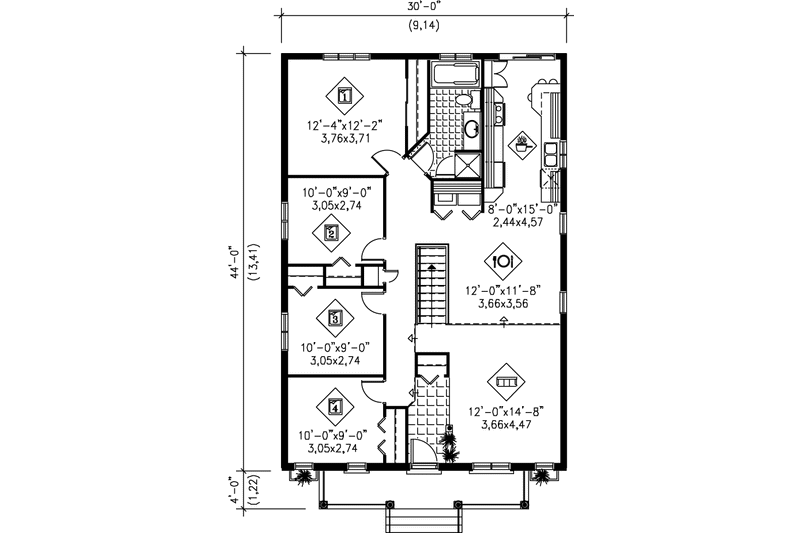 House Plan Design - Floor Plan - Main Floor for Bungalow House Plan #25-112 - 4 bed, 1 bath