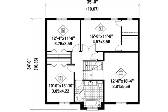 Floor Plan - Upper Floor for European House Plan #25-4261 - 3 bed, 1 bath