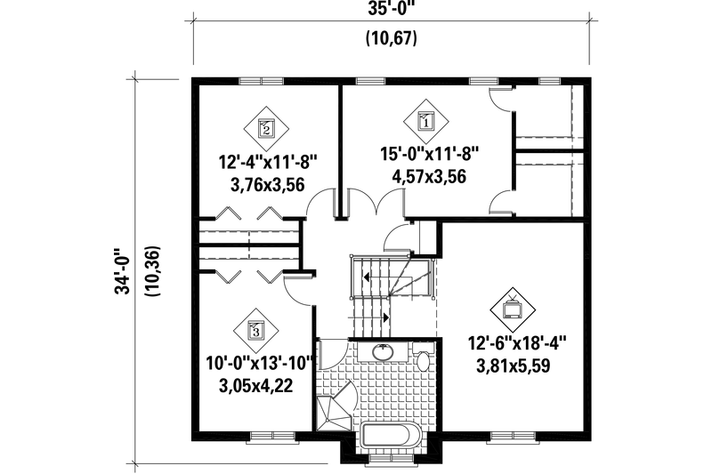 Home Plan - Floor Plan - Upper Floor for European House Plan #25-4261 - 3 bed, 1 bath
