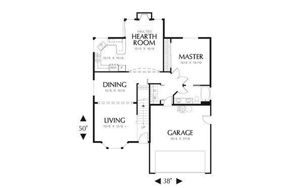 Floor Plan - Main Floor for Craftsman House Plan #48-536 - 3 bed, 2 bath