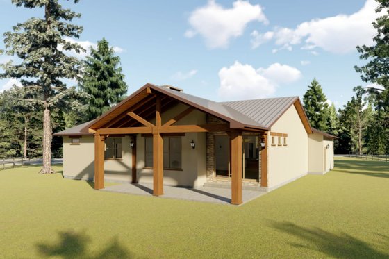 Exterior - Rear Elevation for Adobe / Southwestern House Plan #126-172 - 3 bed, 2 bath