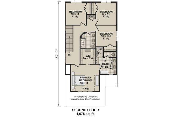 Home Plan - Floor Plan - Upper Floor for Farmhouse House Plan #51-1517 - 4 bed, 2.5 bath