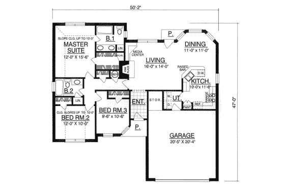 Floor Plan - Main Floor for European House Plan #40-115 - 3 bed, 2 bath