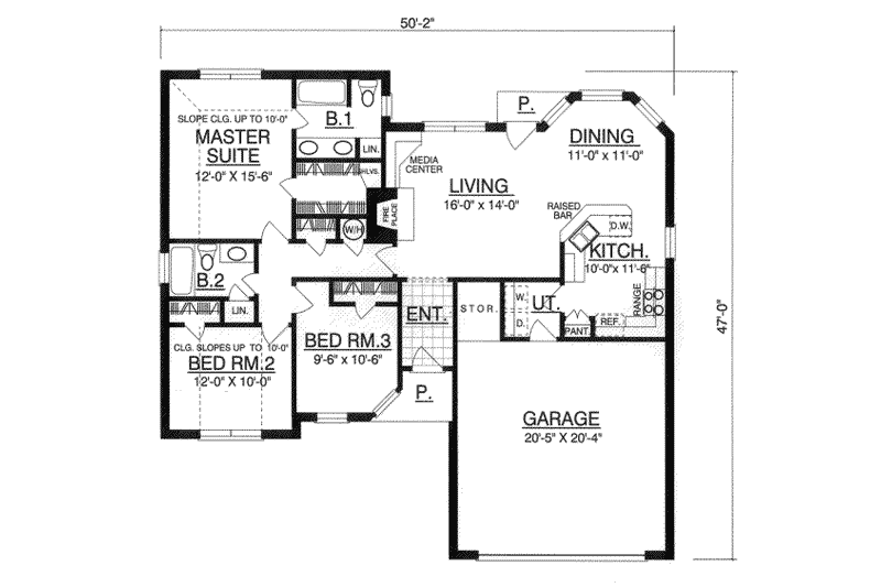Architectural House Design - Floor Plan - Main Floor for European House Plan #40-115 - 3 bed, 2 bath