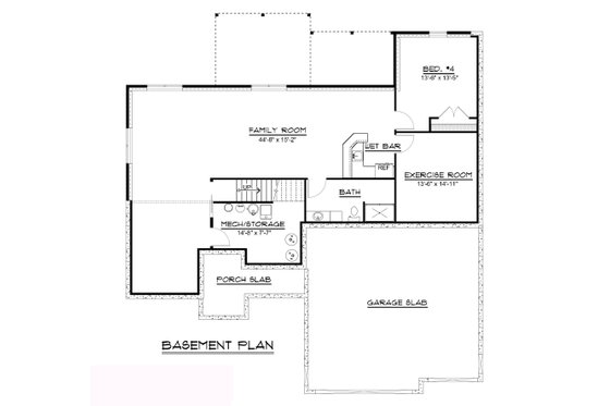 Floor Plan - Lower Floor for Craftsman House Plan #1064-62 - 3 bed, 2 bath