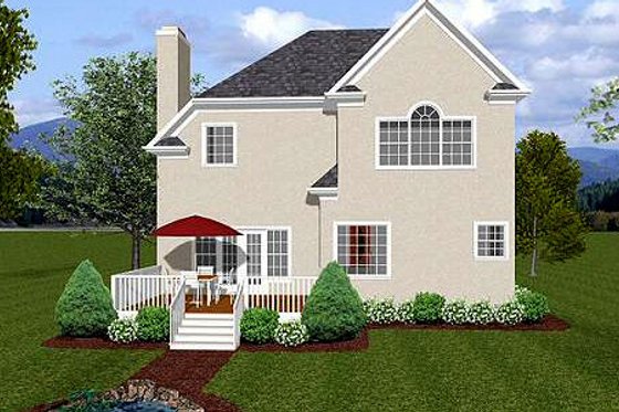 Exterior - Rear Elevation for European House Plan #56-154 - 3 bed, 2.5 bath