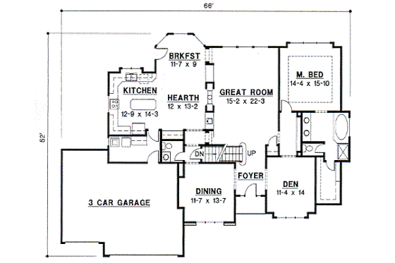 Floor Plan - Main Floor for Traditional House Plan #67-415 - 4 bed, 3.5 bath