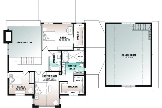 Floor Plan - Upper Floor for Craftsman House Plan #23-2743 - 3 bed, 2.5 bath
