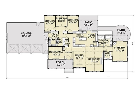 Floor Plan - Main Floor for Ranch House Plan #1070-9 - 4 bed, 2.5 bath