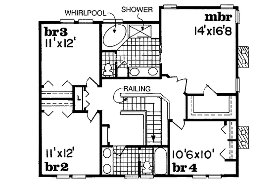 Floor Plan - Upper Floor for Country House Plan #47-293 - 4 bed, 2.5 bath