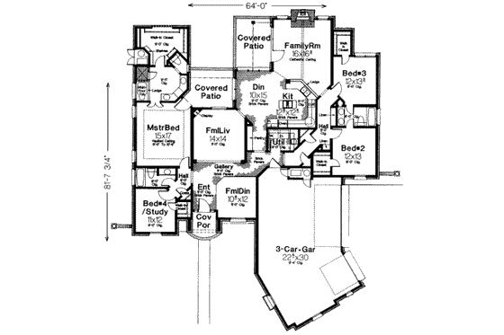 Floor Plan - Main Floor for European House Plan #310-160 - 4 bed, 3 bath