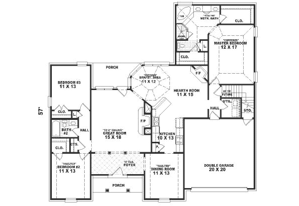 Floor Plan - Main Floor for Traditional House Plan #81-324 - 3 bed, 2 bath