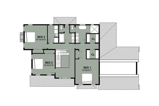 Floor Plan - Upper Floor for Farmhouse House Plan #497-11 - 3 bed, 2.5 bath