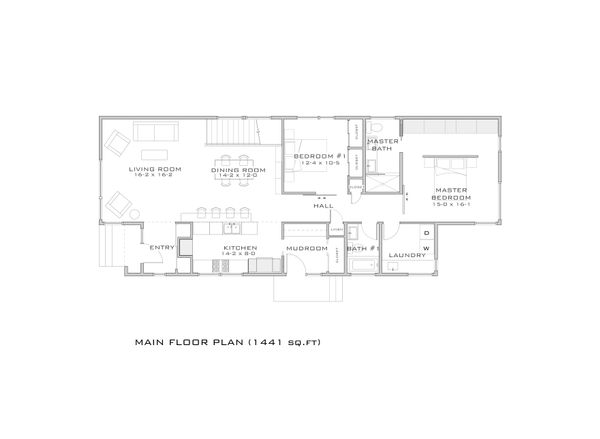 Modern style, bungalow design house plan, main level floor plan
