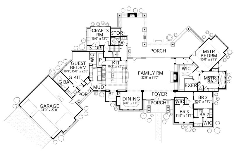 Dream House Plan - Floor Plan - Main Floor for Prairie House Plan #80-211 - 4 bed, 4 bath