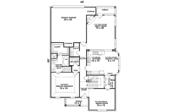 Floor Plan - Main Floor for Colonial House Plan #81-530 - 3 bed, 2.5 bath