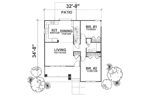 Floor Plan - Main Floor for Craftsman House Plan #50-124 - 4 bed, 2 bath