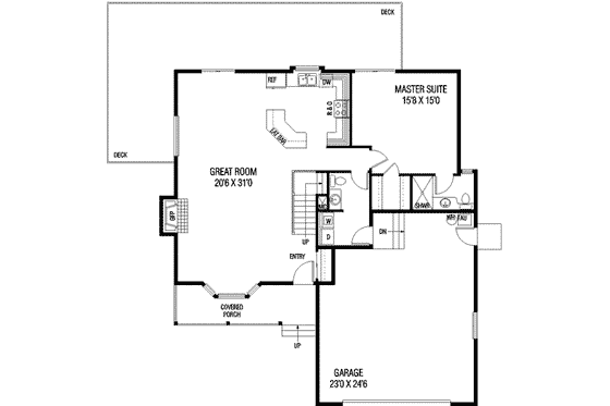 Floor Plan - Main Floor for Traditional House Plan #60-588 - 3 bed, 2.5 bath