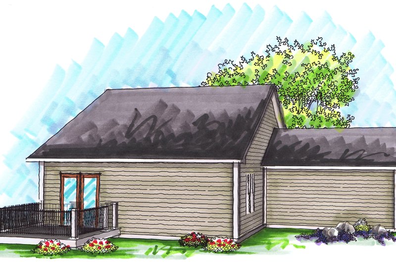 Dream House Plan - Exterior - Rear Elevation for Ranch House Plan #70-1018 - 2 bed, 2 bath