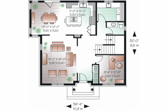 Floor Plan - Main Floor for Colonial House Plan #23-2284 - 4 bed, 2.5 bath