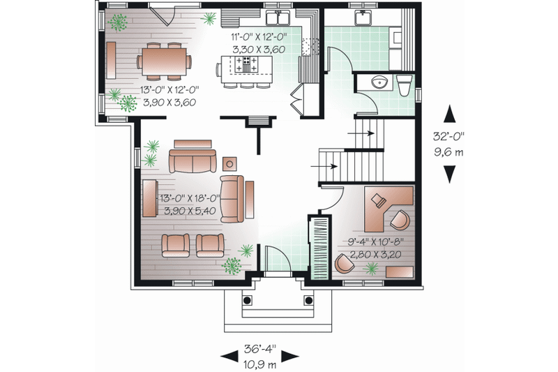 Home Plan - Floor Plan - Main Floor for Colonial House Plan #23-2284 - 4 bed, 2.5 bath