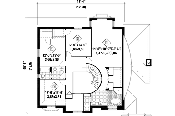 Floor Plan - Upper Floor for European House Plan #25-4861 - 4 bed, 2 bath