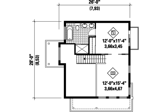 Floor Plan - Upper Floor for Modern House Plan #25-4364 - 2 bed, 2 bath
