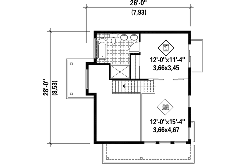 Dream House Plan - Floor Plan - Upper Floor for Modern House Plan #25-4364 - 2 bed, 2 bath