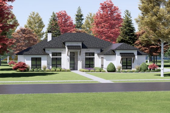 Exterior - Front Elevation 3 for Prairie House Plan #1096-37 - 4 bed, 3.5 bath