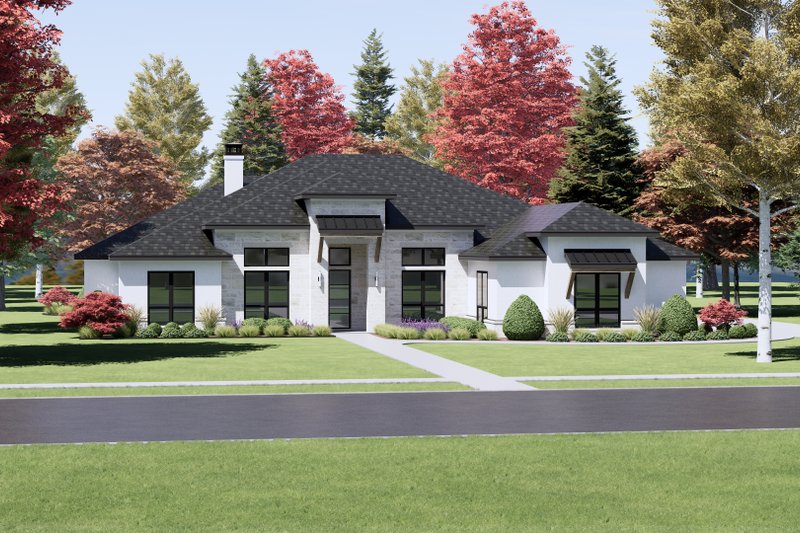Dream House Plan - Exterior - Front Elevation 3 for Prairie House Plan #1096-37 - 4 bed, 3.5 bath