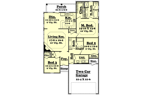 Floor Plan - Main Floor for Traditional House Plan #430-24 - 3 bed, 2 bath