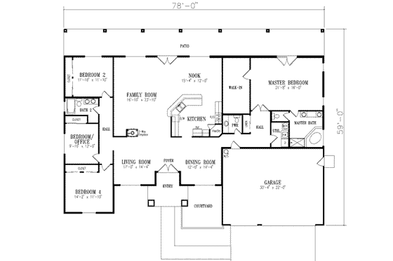 Floor Plan - Main Floor for Adobe / Southwestern House Plan #1-690 - 4 bed, 2.5 bath
