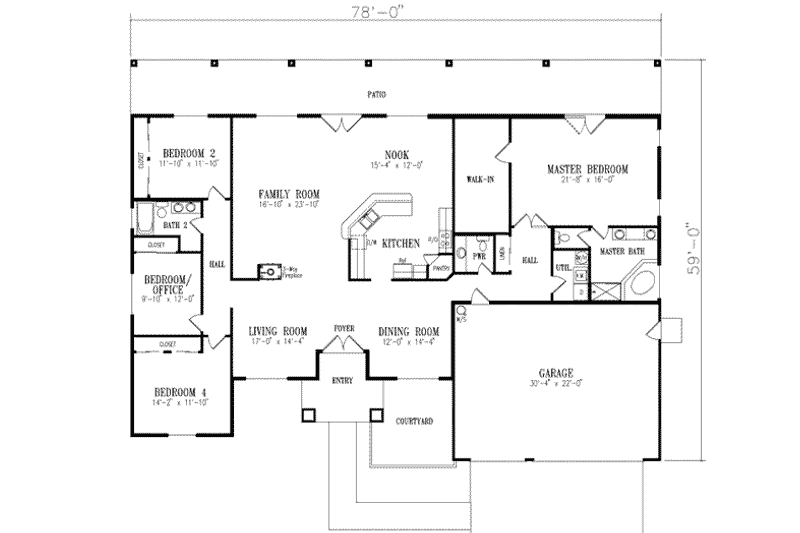 Dream House Plan - Floor Plan - Main Floor for Adobe / Southwestern House Plan #1-690 - 4 bed, 2.5 bath