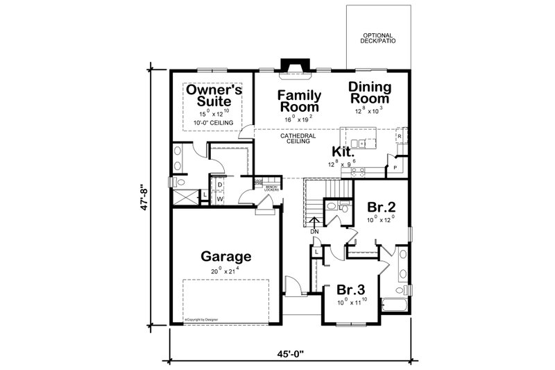 House Blueprint - Floor Plan - Main Floor for Farmhouse House Plan #20-2462 - 3 bed, 2.5 bath