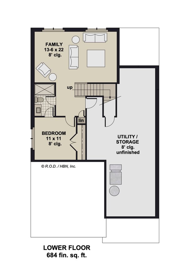 Farmhouse Floor Plan - Lower Floor Plan #51-1328