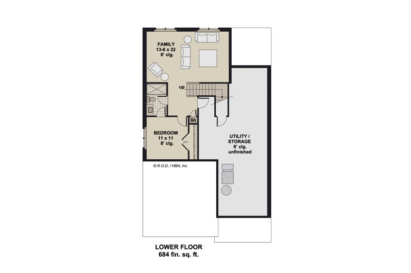 House Blueprint - Floor Plan - Lower Floor for Farmhouse House Plan #51-1328 - 3 bed, 2 bath
