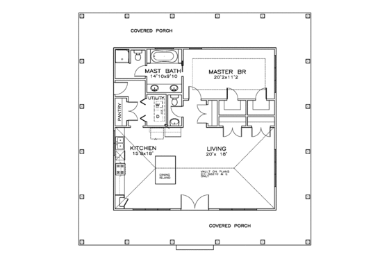 Floor Plan - Main Floor for Southern House Plan #8-270 - 1 bed, 1.5 bath