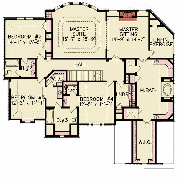 Floor Plan - Upper Floor for Traditional House Plan #54-704 - 5 bed, 4 bath