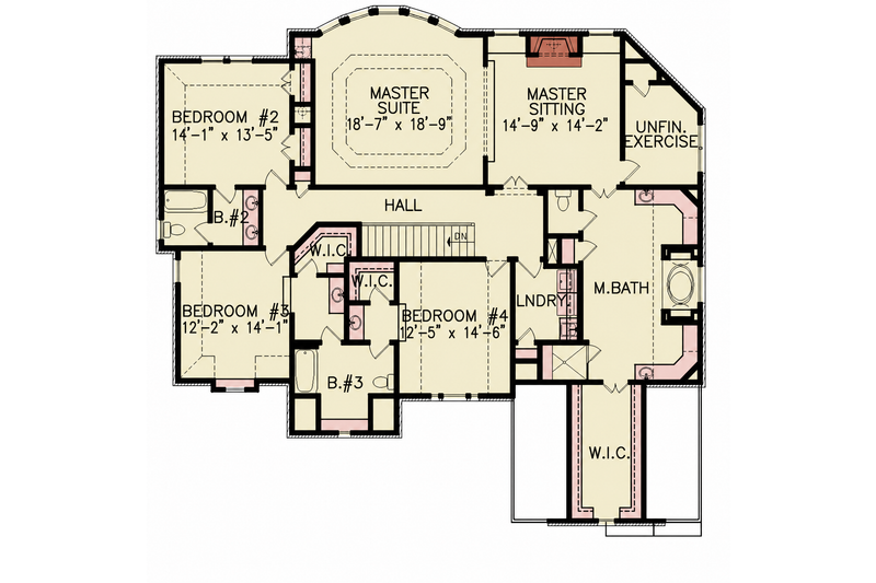 Architectural House Design - Floor Plan - Upper Floor for Traditional House Plan #54-704 - 5 bed, 4 bath