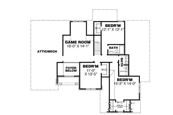 Floor Plan - Upper Floor for European House Plan #34-220 - 5 bed, 4 bath
