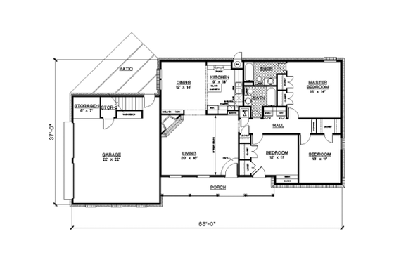 Floor Plan - Main Floor for Southern House Plan #45-285 - 3 bed, 2 bath
