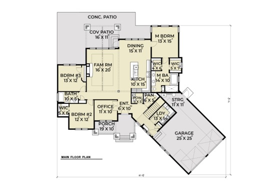 Floor Plan - Main Floor for Craftsman House Plan #1070-15 - 3 bed, 2.5 bath