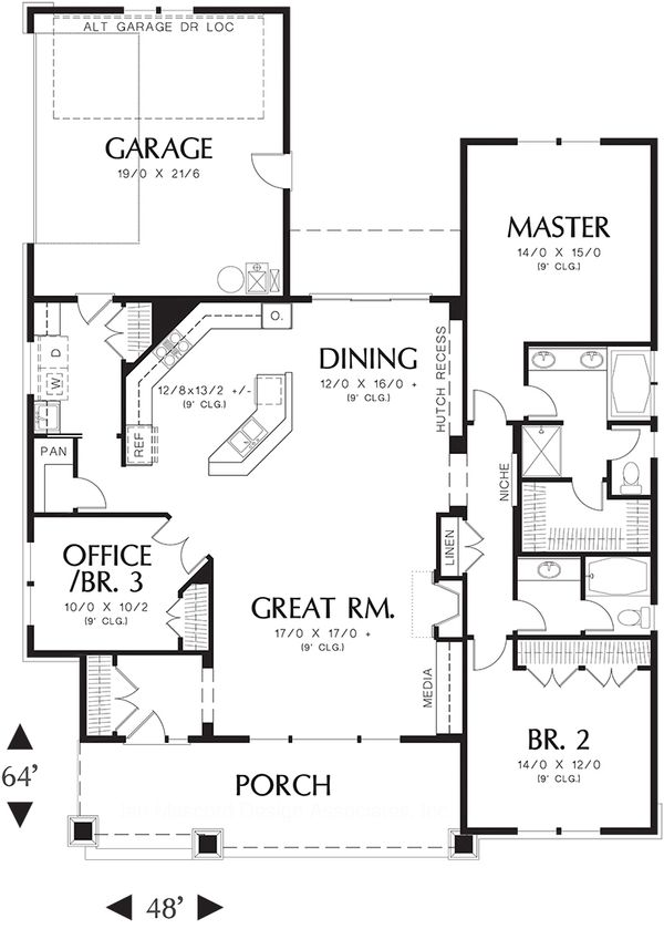 Main level floor plan - 1900 square foot Craftsman Home