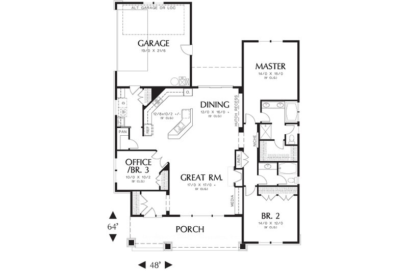 Dream House Plan - Main level floor plan - 1900 square foot Craftsman Home